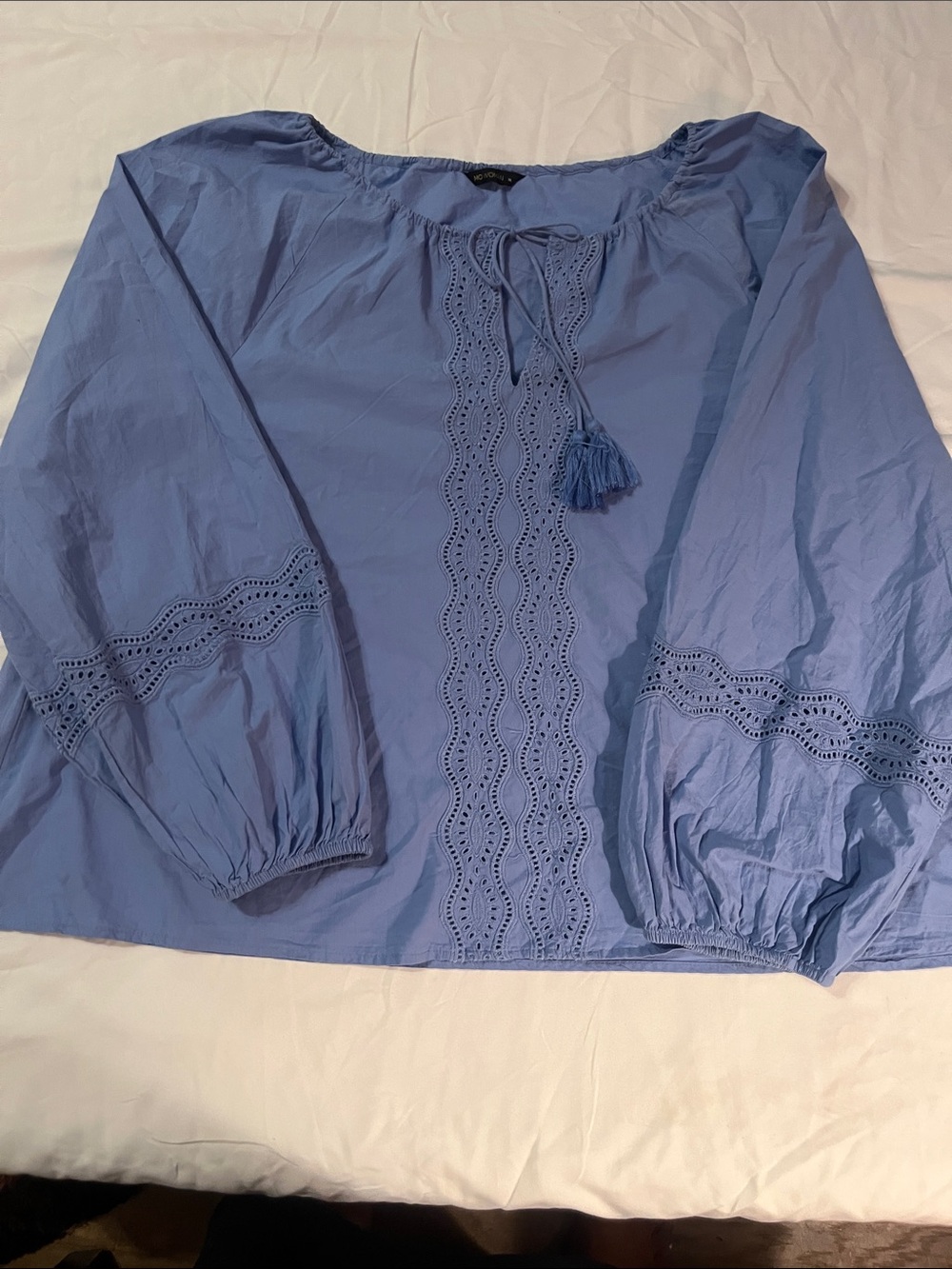 Mo Woman Xl Blue Long Sleeve Top with tie up at neck